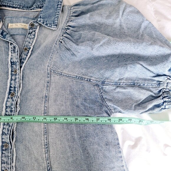 Free People Puffed-Sleeve Denim Shirt - Light Indigo - Picture 12 of 12